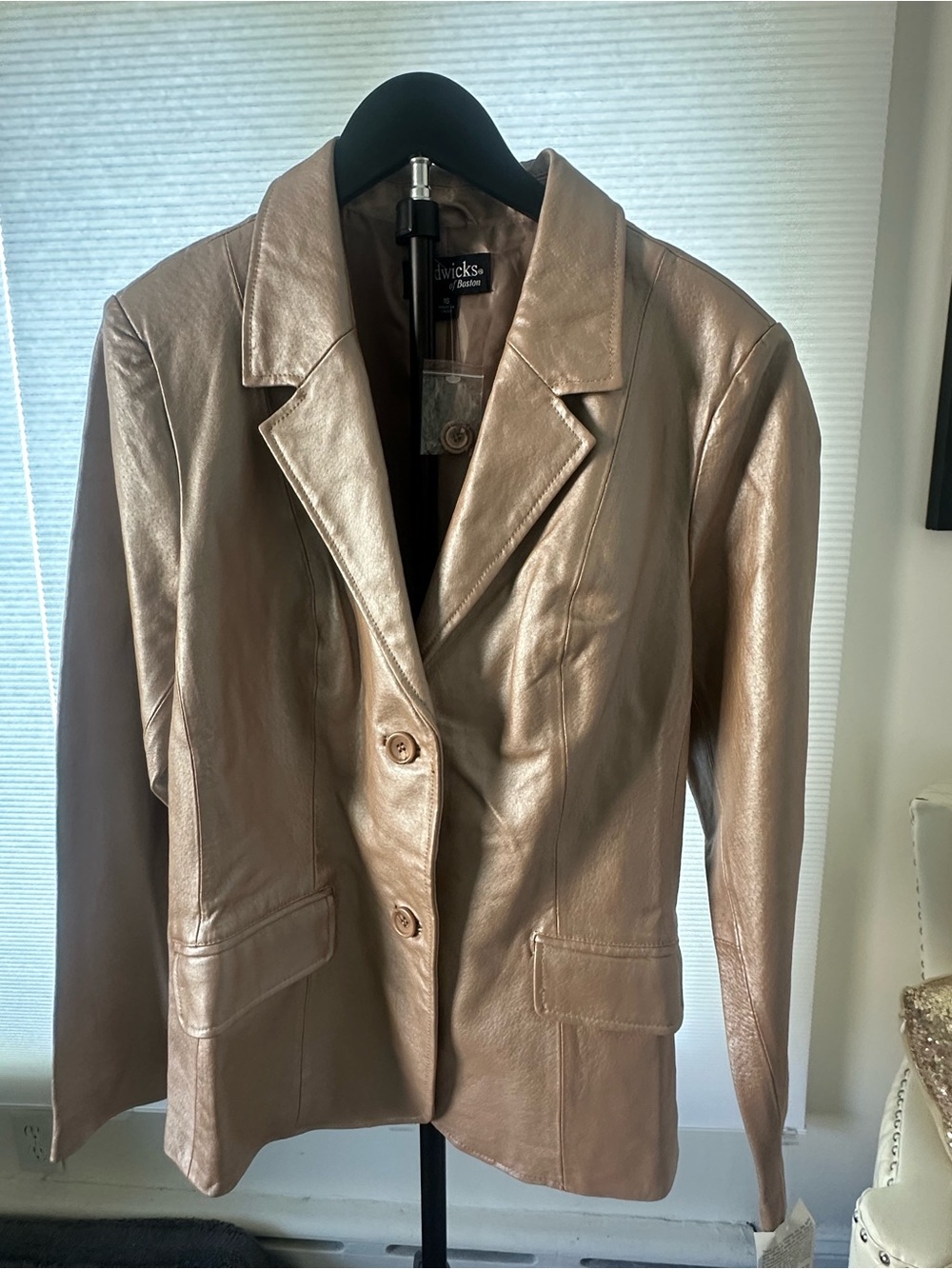 Chadwicks Leather Blazer Metallic Taupe/Champagne SZ 16 NWT
